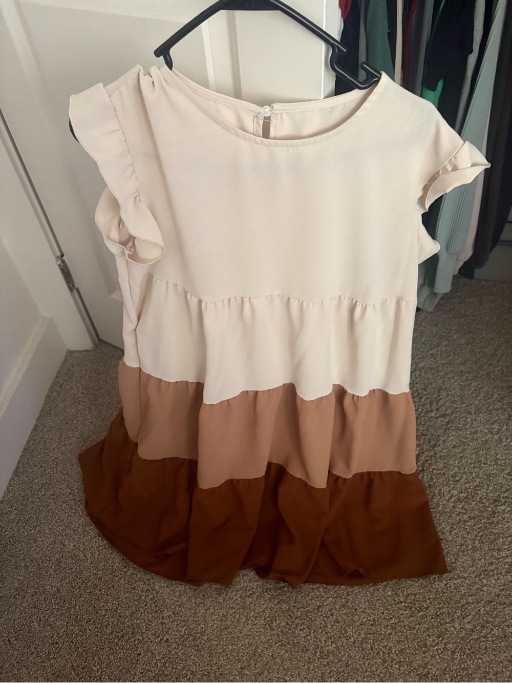 SHEIN Cream, Tan & Brown Tiered Ruffle Dress for Girls
